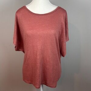 Country Road Womens Pink 100% Linen Dolman Sleeve Tie Tee Size MED Clean Girl